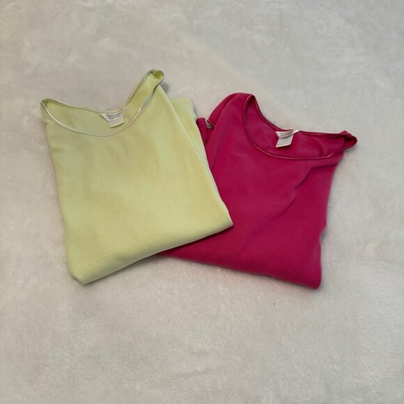 Christopher & Banks Two 100% Cotton Shells - Pink and Pale Green/Yellow Size L - Picture 2 of 9